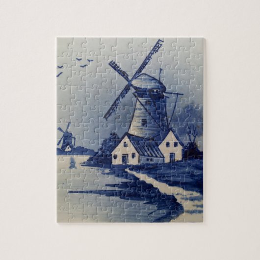 Blauw-Witte Delftsblauw Windmolen Legpuzzel (Verticaal)