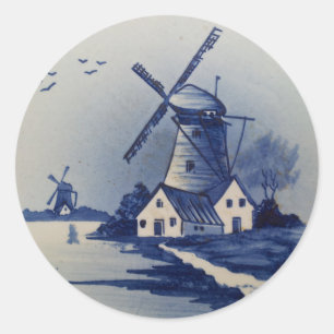 Blauw Witte Delftsblauw Windmolen Ronde Sticker