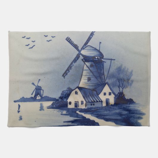 Blauw Witte Delftsblauw Windmolen Theedoek (Horizontaal)