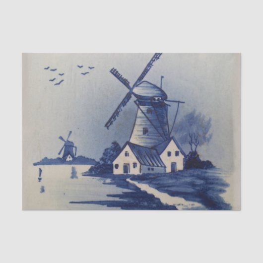 Blauw Witte Delftsblauw Windmolen Tissuepapier (Voorkant)