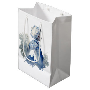 Blauw-witte Delftse kunst met een meisjesdorpscène Medium Cadeauzakje