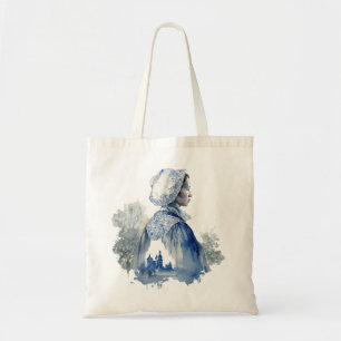 Blauw-witte Delftse kunst met een meisjesdorpscène Tote Bag