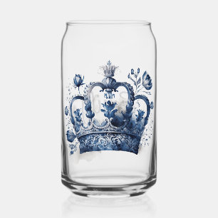 Blauw-witte Delftse stijl kroon met bloemen Blikvorm Glas