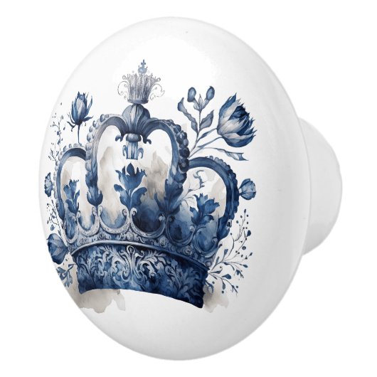 Blauw-witte Delftse stijl kroon met bloemen Keramische Knop (Rechts)