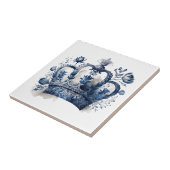 Blauw-witte Delftse stijl kroon met bloemen Tegeltje (Zijkant)