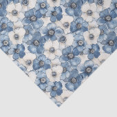 Blauw Witte Denim Bloemen Bruiloft Feest Tissuepapier (Detail)