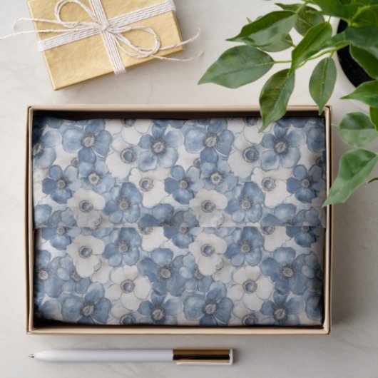 Blauw Witte Denim Bloemen Bruiloft Feest Tissuepapier (Geschenk)