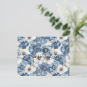 Blauw-witte denim bloemen denken aan jou briefkaart (Staand voorkant)