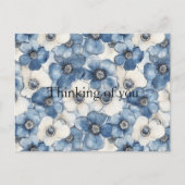 Blauw-witte denim bloemen denken aan jou briefkaart (Voorkant)