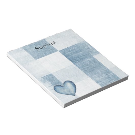 Blauw Witte Denim Broek Hart Persoonlijke Naam Notitieblok (Schuin)