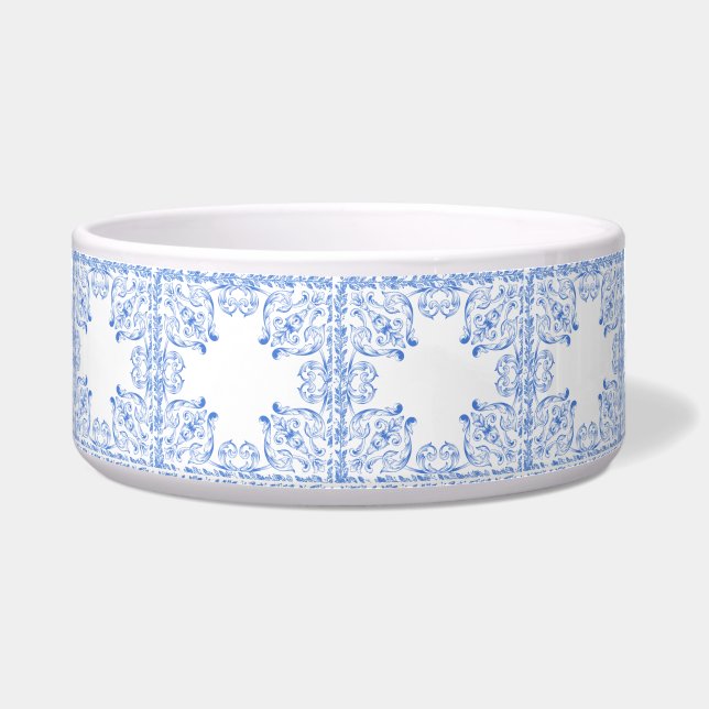  blauw-witte dierenbak voerbakje (Voorkant)
