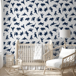 Blauw Witte Dinosaurus Baby Boy Kwekerij Verwijder Behang
