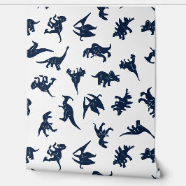 Blauw Witte Dinosaurus Baby Boy Kwekerij Verwijder Behang