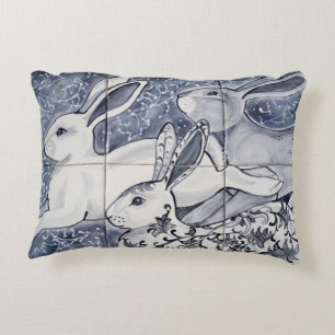 Blauw-witte driekleurige vioolkonijn Chinoiserie T Accent Kussen