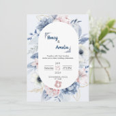Blauw Witte Eenvoudige Trouw Uitnodiging (Staand voorkant)