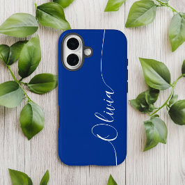 Blauw Witte Elegante Calligrafie Script Naam iPhone 16 Hoesje