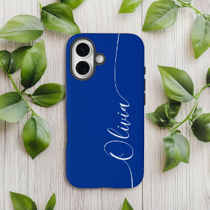 Blauw Witte Elegante Calligrafie Script Naam iPhone 16 Hoesje