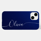 Blauw Witte Elegante Kalligrafie Script Naam Case-Mate iPhone Case (Achterkant (horizontaal))