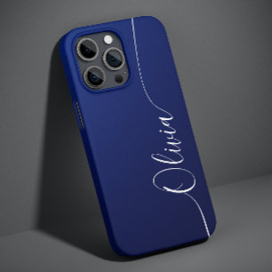Blauw Witte Elegante Kalligrafie Script Naam Case-Mate iPhone 14 Hoesje