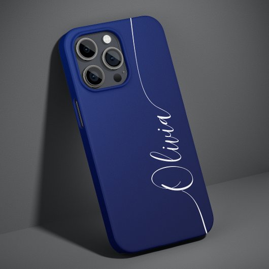 Blauw Witte Elegante Kalligrafie Script Naam Case-Mate iPhone Case