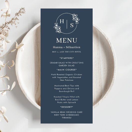 Blauw Witte Elegante Klassieke Trouw  Menu