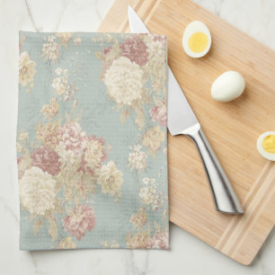 Blauw Witte en Roze Bloemige Shabby Chic Bloemen Theedoek