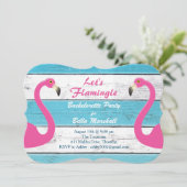 Blauw & Witte Flamingo Jonggezellenfeest Uitnodigi Kaart (Staand voorkant)