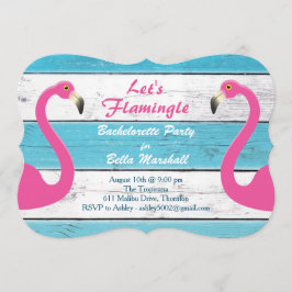 Blauw & Witte Flamingo Jonggezellenfeest Uitnodigi Kaart