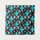 Blauw Witte Fleur De Lis  Wandkleed (Voorkant (horizontaal))