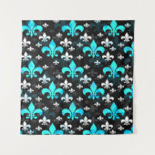 Blauw Witte Fleur De Lis  Wandkleed (Voorkant)