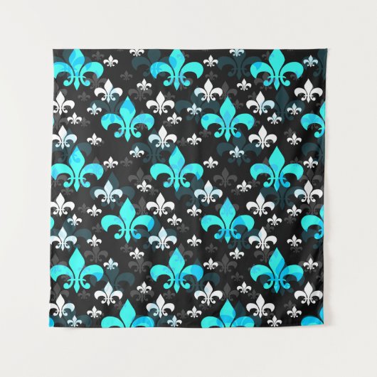 Blauw Witte Fleur De Lis  Wandkleed (Voorkant)