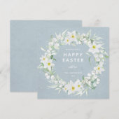 Blauw + witte flora met Happy Paasflat Kaart (Voorkant / Achterkant)