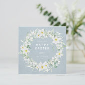 Blauw + witte flora met Happy Paasflat Kaart (Staand voorkant)