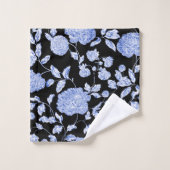 Blauw-witte  Floral Toile Black Bad Handdoek (Wasdoekje)