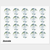 blauw - witte florale groen dank u ronde sticker (Vel)