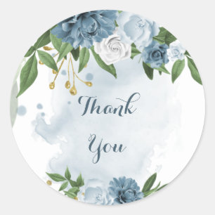 blauw - witte florale groen dank u ronde sticker
