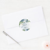 blauw - witte florale groen dank u ronde sticker (Envelop)