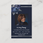 Blauw witte foto bloemendienst rouwkaart visitekaartje (Voorkant)