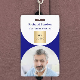 Blauw witte foto boog QR-code bedrijfslogo Badge