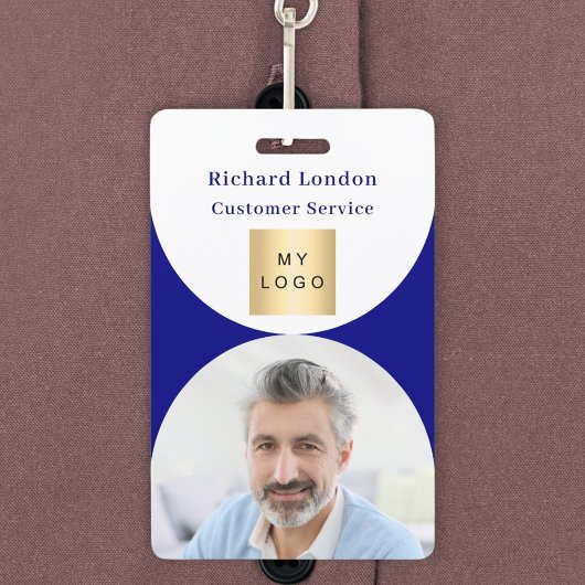 Blauw witte foto boog QR-code bedrijfslogo Badge