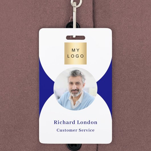 Blauw witte foto boog QR-code bedrijfslogo Badge