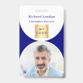 Blauw witte foto boog QR-code bedrijfslogo Badge (Voorzijde)