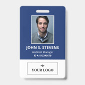 Blauw Witte Foto & Logo Personeels-ID-badge Badge (Voorzijde)