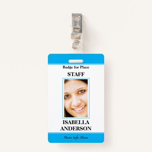 Blauw witte foto Personeel ID Badge (Voorkant met clip)