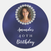 Blauw witte fotodiamanten ronde sticker (Voorkant)