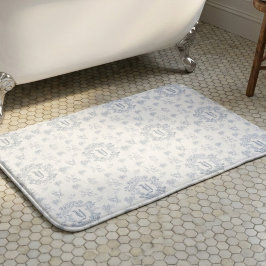Blauw Witte Franse Toile Monogram Naam Patroon Badmat