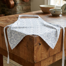Blauw Witte Franse Toile Monogram Patroon Schort