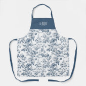 Blauw Witte Franse Toile Monogram Schort (Voorkant)