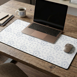 Blauw Witte Franse Toile Patroon Monogram Bureaumat