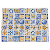 Blauw Witte Gele Tegels Patroon Zomer Esthetiek  Groot Cadeauzakje (Voorkant)